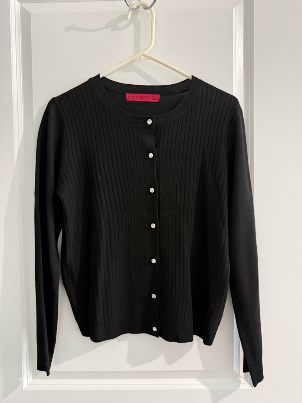 Love Scarlett Black Ribbed Cardigan Rhinestone Sz M